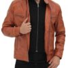 Edward Mens Tan Leather Jacket with Hood