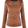 Hawera Brown Cafe Racer Womens Hooded Leather Jacket Hawera Brown Cafe Racer Womens Hooded Leather Jacket