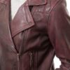 Womens Lamsbkin Leather Quilted Burgundy Moto Jacket