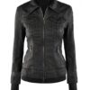 Tralee Charcoal Black Womens Hooded Leather Jacket