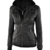 Tralee Charcoal Black Womens Hooded Leather Jacket