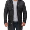 Shelby Mens Four Pocket Black 3 4 Length Leather Coat