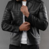Mens Black Perforated Lambskin Cafe Racer Leather Jacket