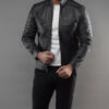 Mens Black Perforated Lambskin Cafe Racer Leather Jacket