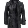 Fredrick Mens Black Leather Trench Coat