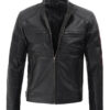 Dodge Mens Black Cafe Racer Leather Jacket