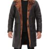 Dark Brown Leather Winter 3/4 Length Shearling Coat Mens