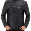Vermont Black Leather Cafe Racer Motorcycle Jacket