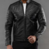 Mens Black Perforated Lambskin Cafe Racer Leather Jacket