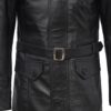 Fredrick Mens Black Leather Trench Coat