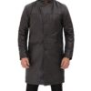 Dark Brown Leather Winter 3/4 Length Shearling Coat Mens