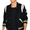 Black Letterman Jacket With White Detailing