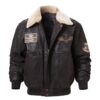 Pierson Dark Brown Leather Shearling Collar Bomber Jacket