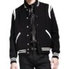 Black Letterman Jacket With White Detailing