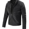 Dodge Mens Black Cafe Racer Leather Jacket