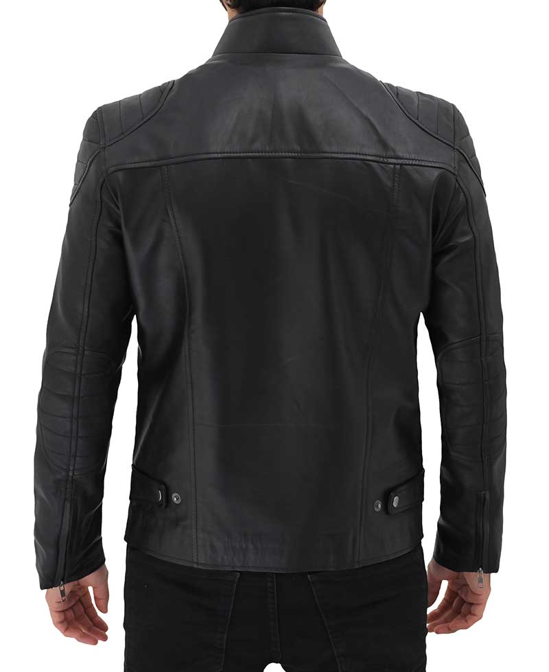 Vermont Black Leather Cafe Racer Motorcycle Jacket
