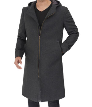 TWM Barry Grey Wool Coat With Hood Mens