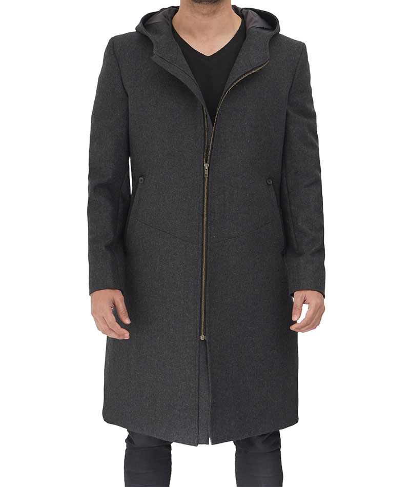 TWM Barry Grey Wool Coat With Hood Mens TWM Barry Grey Wool Coat With Hood Mens