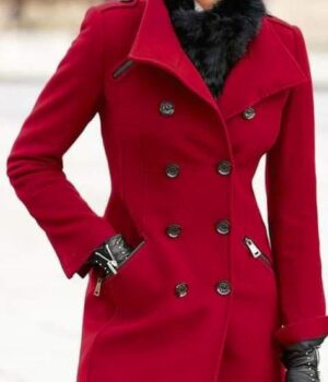 TWM Womens Maroon Wool Peacoat