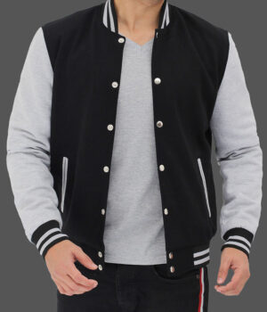 Mens Baseball Black and Grey Letterman Jacket
