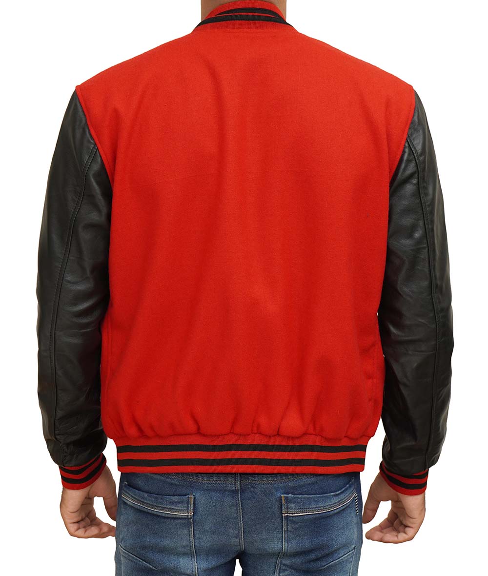 Red Varsity Jacket With Black Leather Sleeves Red Varsity Jacket With Black Leather Sleeves