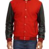 Red Varsity Jacket With Black Leather Sleeves Red Varsity Jacket With Black Leather Sleeves