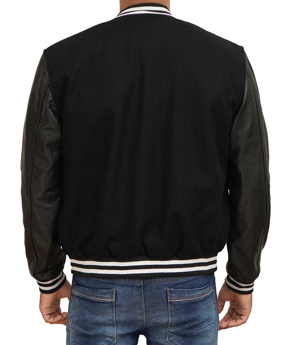 Black Varsity Jacket With Leather Sleeves Black Varsity Jacket With Leather Sleeves