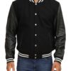 Black Varsity Jacket With Leather Sleeves Black Varsity Jacket With Leather Sleeves