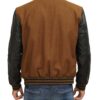 Brown Varsity Jacket With Black Leather Sleeves