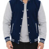 Mens Baseball Style Grey and Blue Varsity Jacket