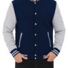 Mens Baseball Style Grey and Blue Varsity Jacket