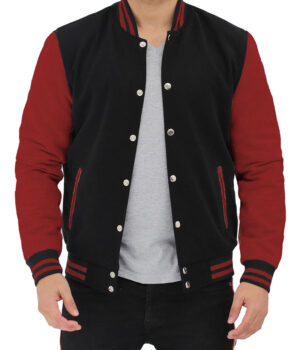 Mens Baseball Style Maroon and Black Varsity Jacket