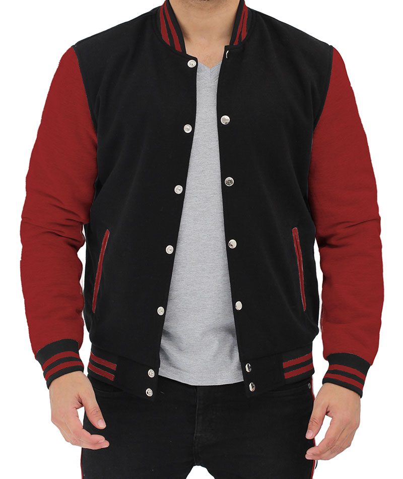 Mens Baseball Style Maroon and Black Varsity Jacket Mens Baseball Style Maroon and Black Varsity Jacket