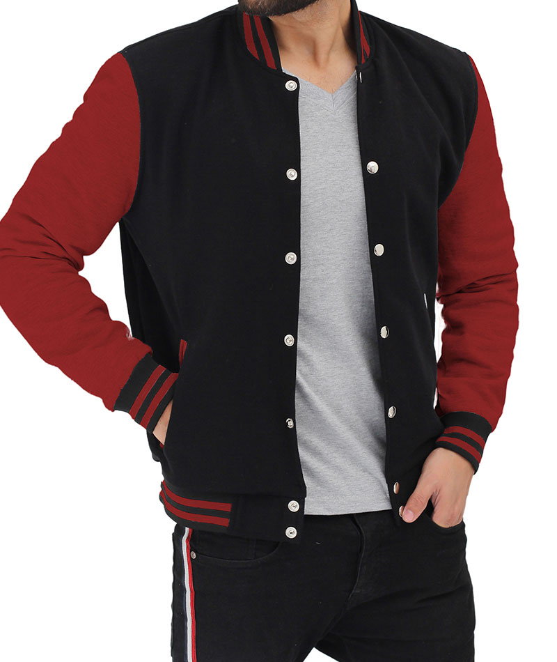 Mens Baseball Style Maroon and Black Varsity Jacket Mens Baseball Style Maroon and Black Varsity Jacket