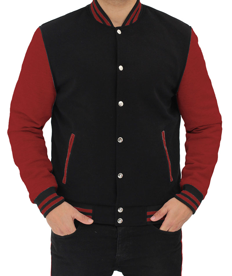 Mens Baseball Style Maroon and Black Varsity Jacket Mens Baseball Style Maroon and Black Varsity Jacket