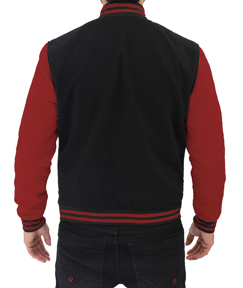 Mens Baseball Style Maroon and Black Varsity Jacket Mens Baseball Style Maroon and Black Varsity Jacket