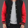 Mens Baseball Style Red and Black Varsity Jacket