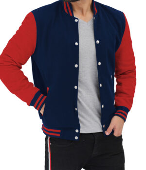 Mens Baseball Style Red and Blue Varsity Jacket