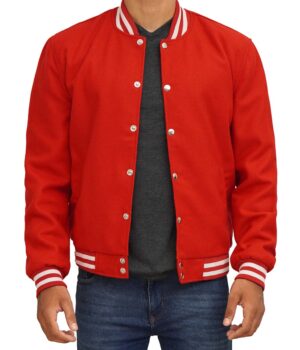 Mens Baseball Style Red Varsity Jacket