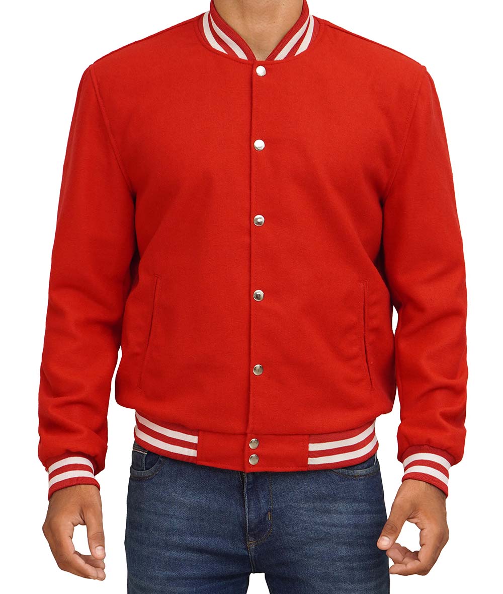 Mens Baseball Style Red Varsity Jacket Mens Baseball Style Red Varsity Jacket