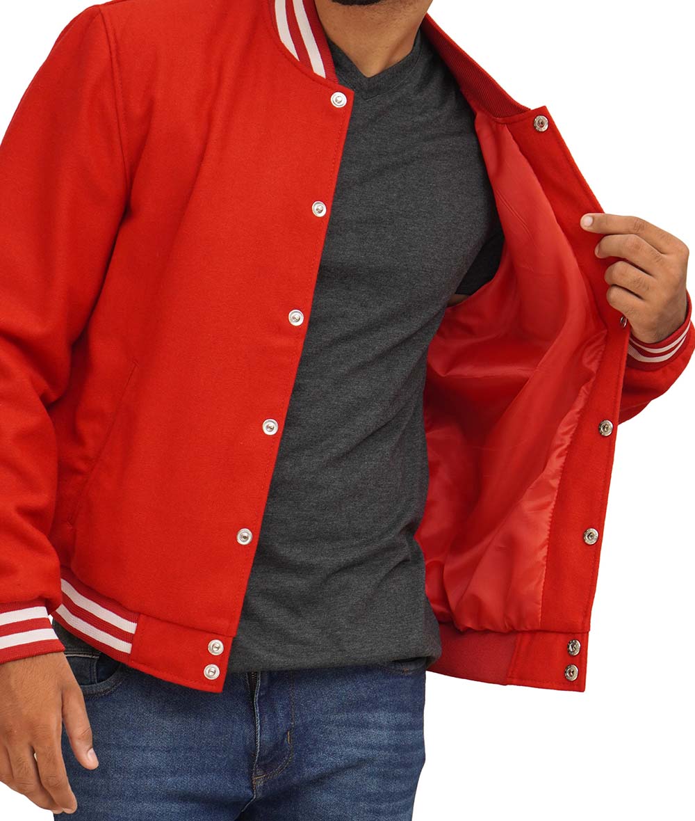 Mens Baseball Style Red Varsity Jacket Mens Baseball Style Red Varsity Jacket