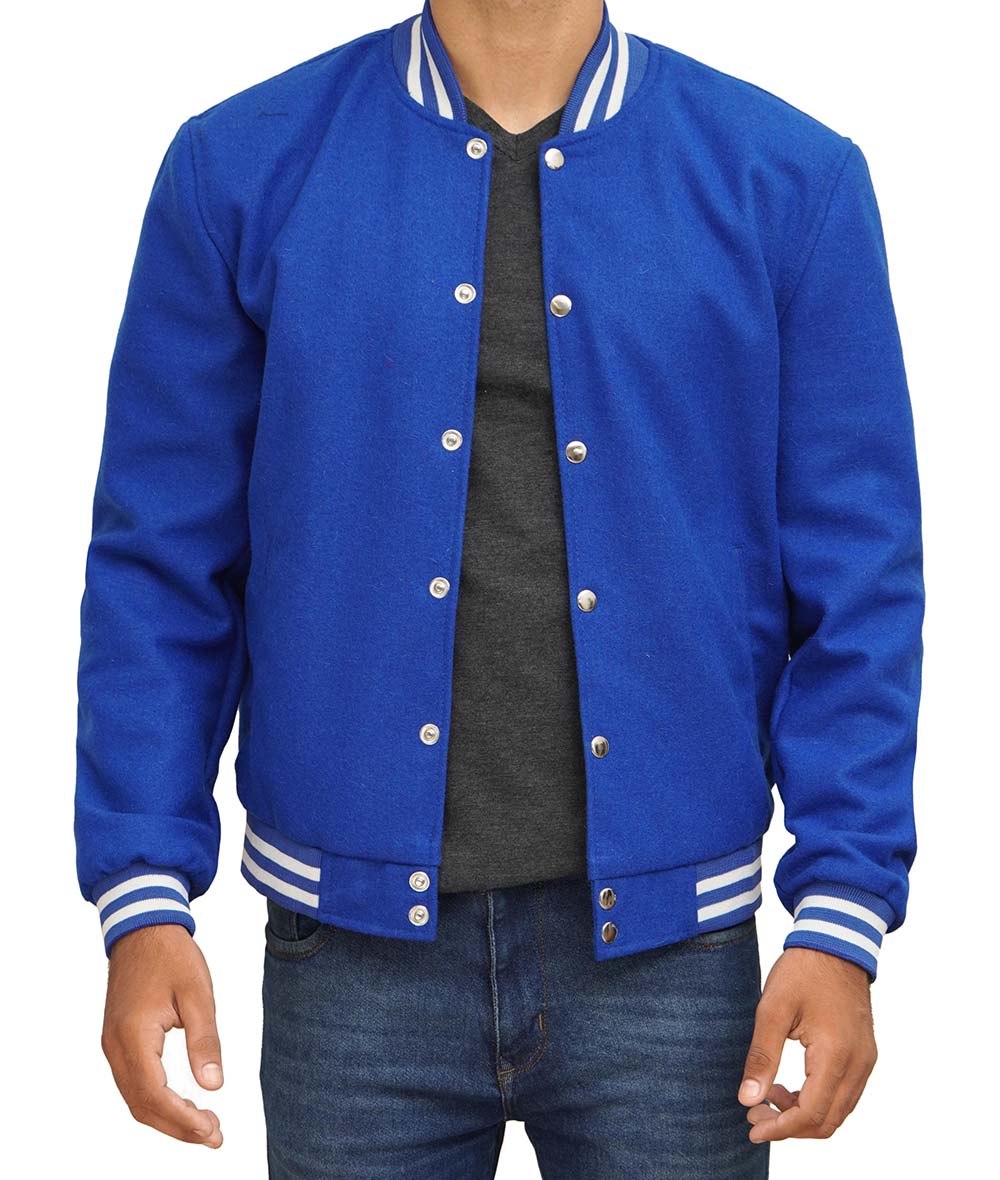 Baseball Style Royal Blue Wool Varsity Jacket Baseball Style Royal Blue Wool Varsity Jacket
