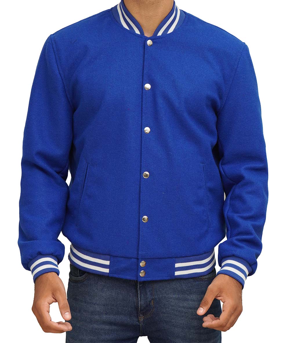 Baseball Style Royal Blue Wool Varsity Jacket Baseball Style Royal Blue Wool Varsity Jacket