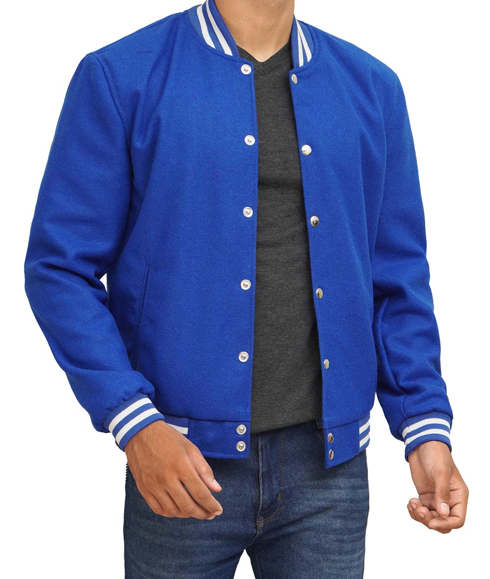 Baseball Style Royal Blue Wool Varsity Jacket Baseball Style Royal Blue Wool Varsity Jacket