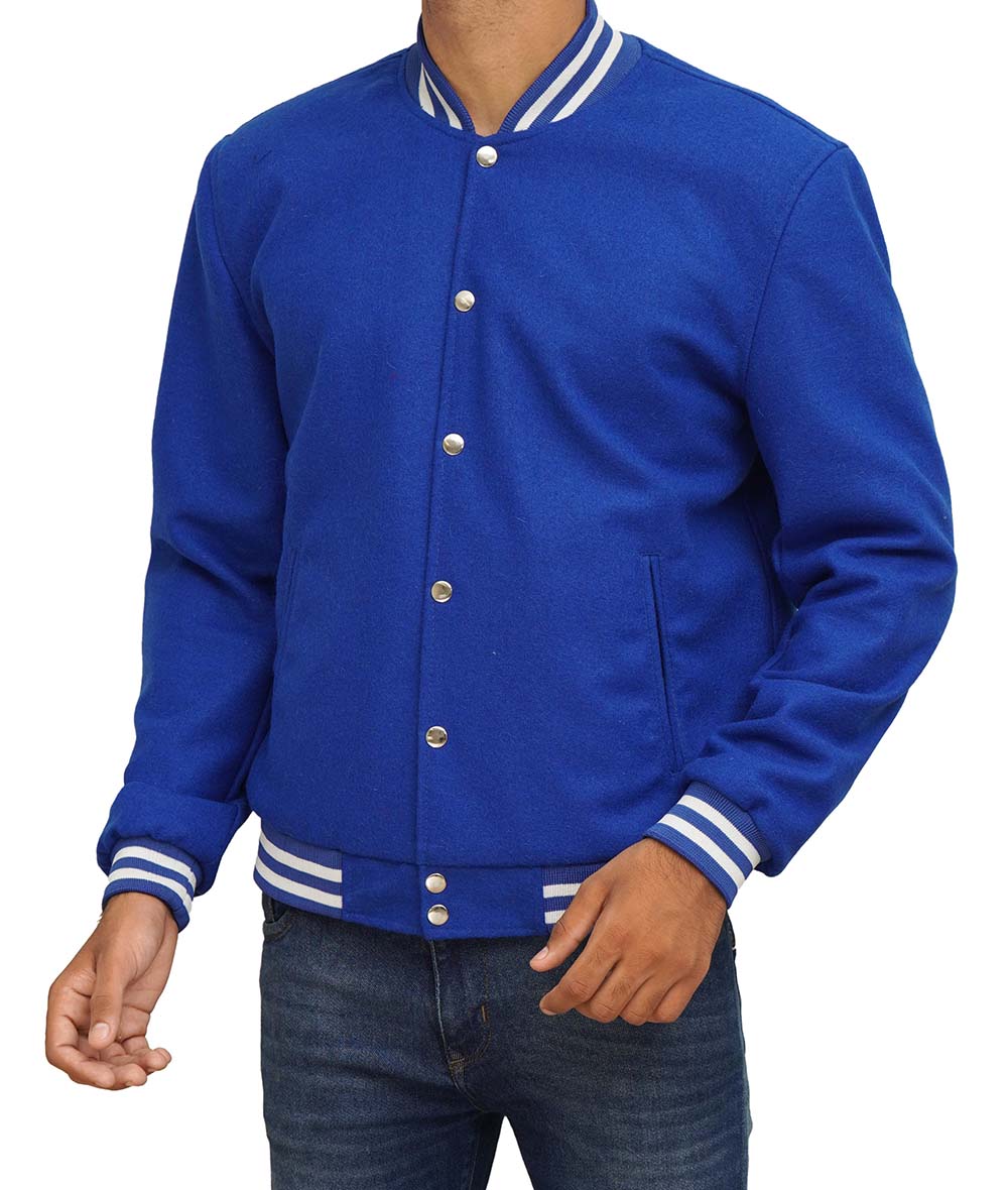 Baseball Style Royal Blue Wool Varsity Jacket Baseball Style Royal Blue Wool Varsity Jacket