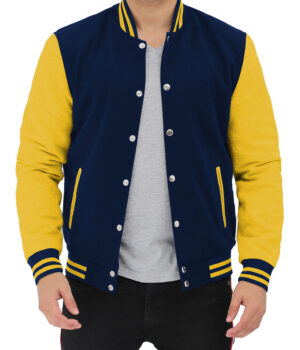 Navy Blue and Yellow Baseball Style Jacket