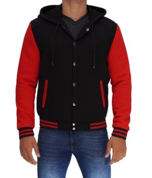 Salerno Baseball Hooded Red and Black Varsity Jacket
