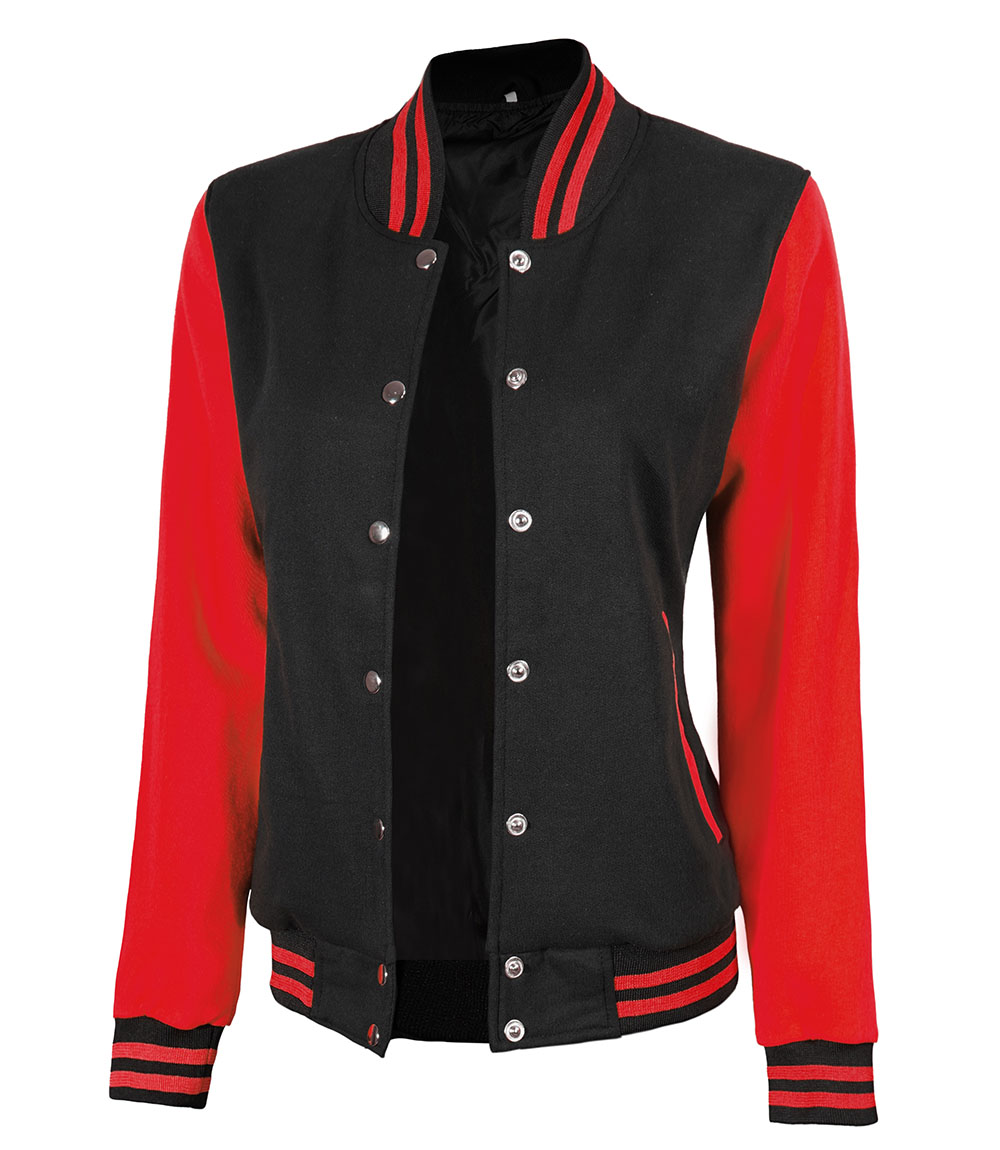 Women's Highschool Black and Red Varsity Jacket Women's Highschool Black and Red Varsity Jacket