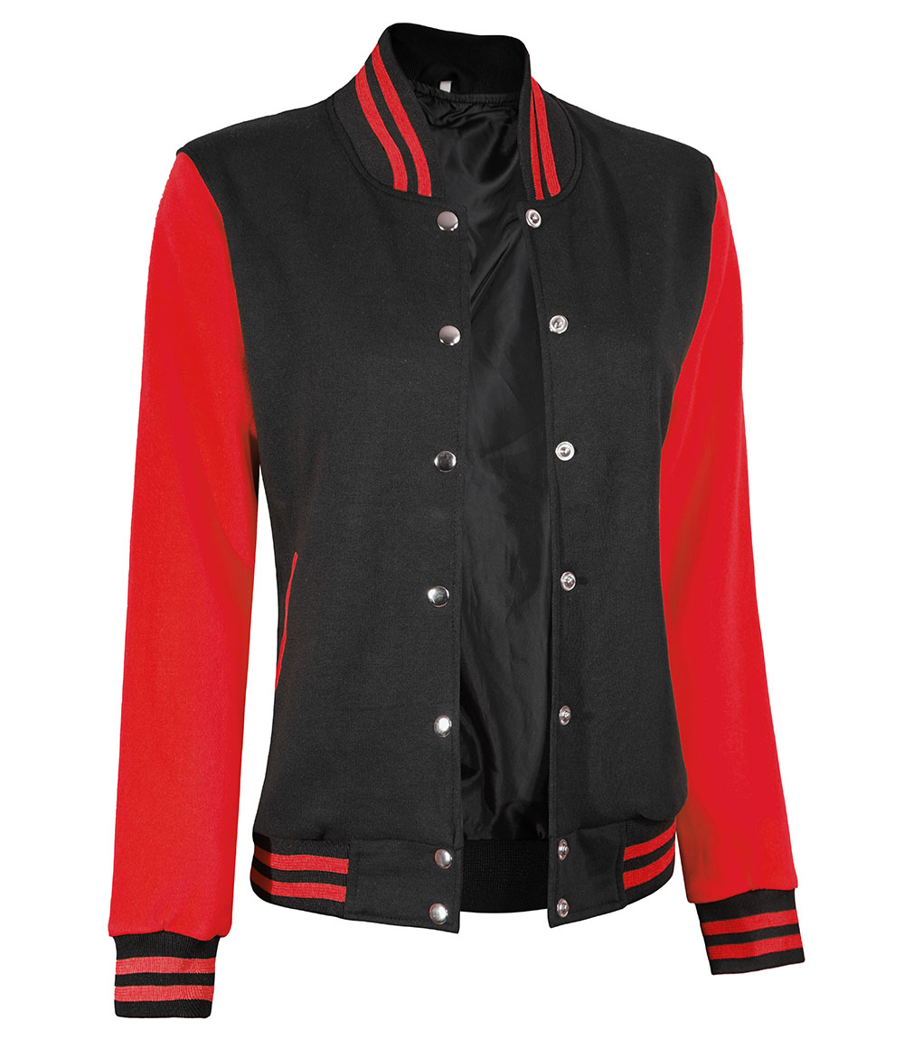 Women's Highschool Black and Red Varsity Jacket Women's Highschool Black and Red Varsity Jacket