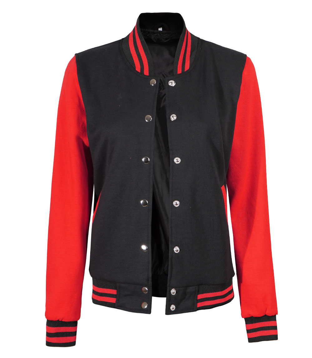 Women's Highschool Black and Red Varsity Jacket Women's Highschool Black and Red Varsity Jacket